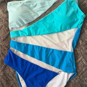 SHEIN Blue and White One Piece Swimsuit